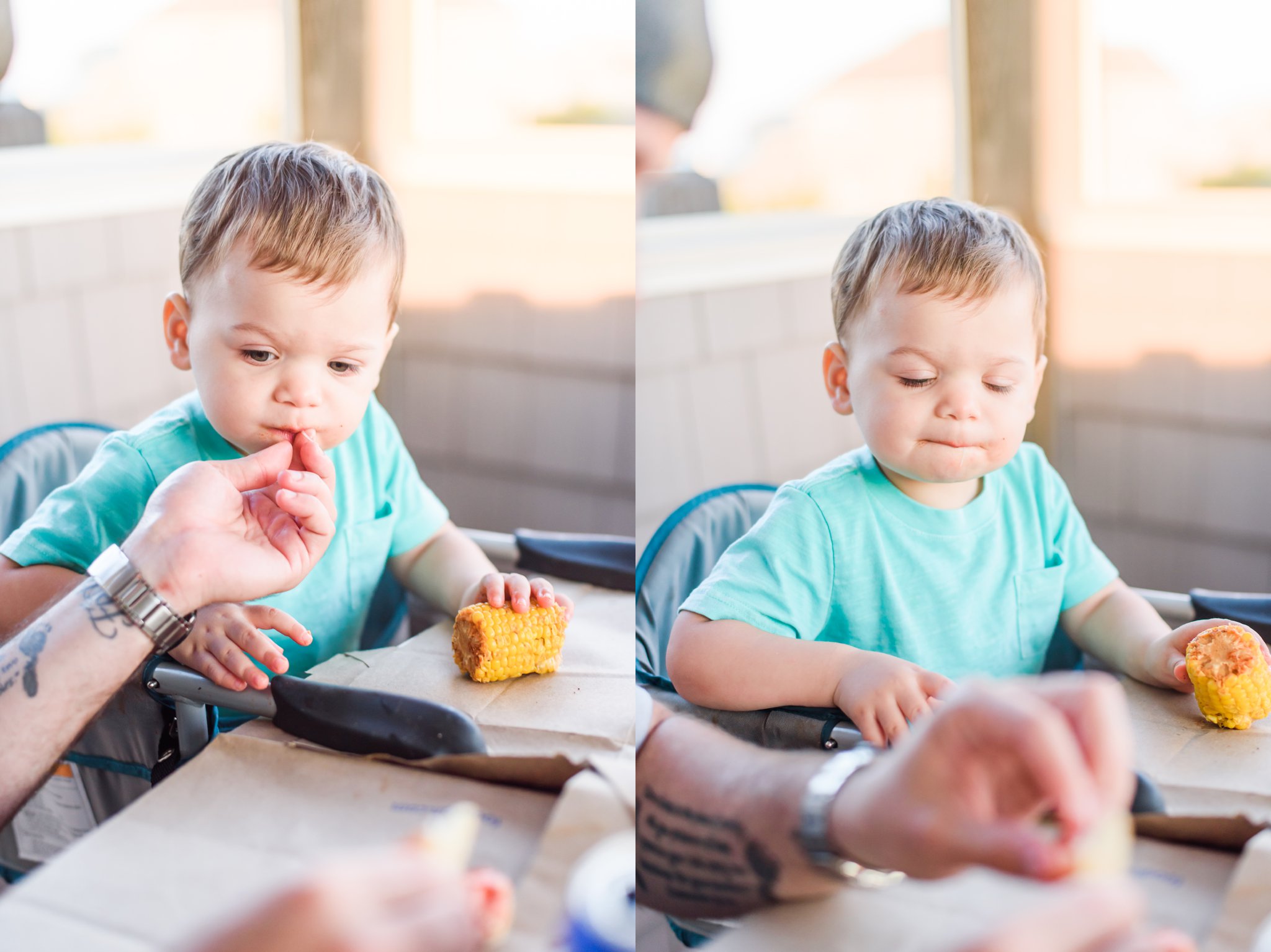  Liam's first Shrimp boil! Daddy just gave him some crab in these pictures.&nbsp; 