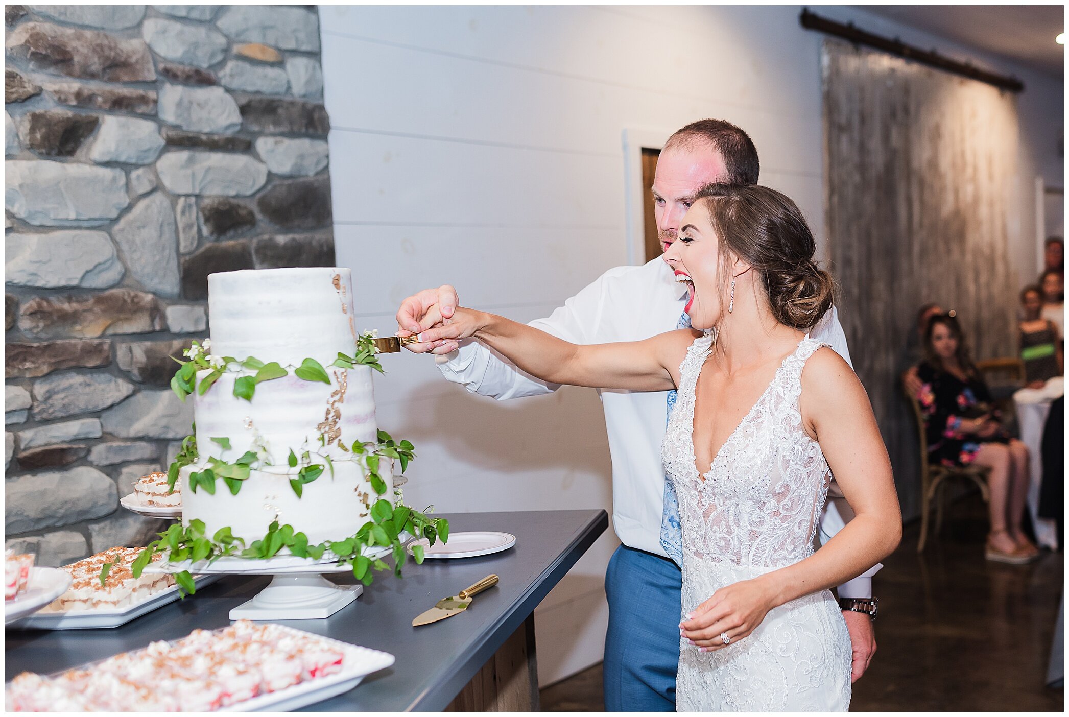 cake cutting during Weyers Cave wedding reception 