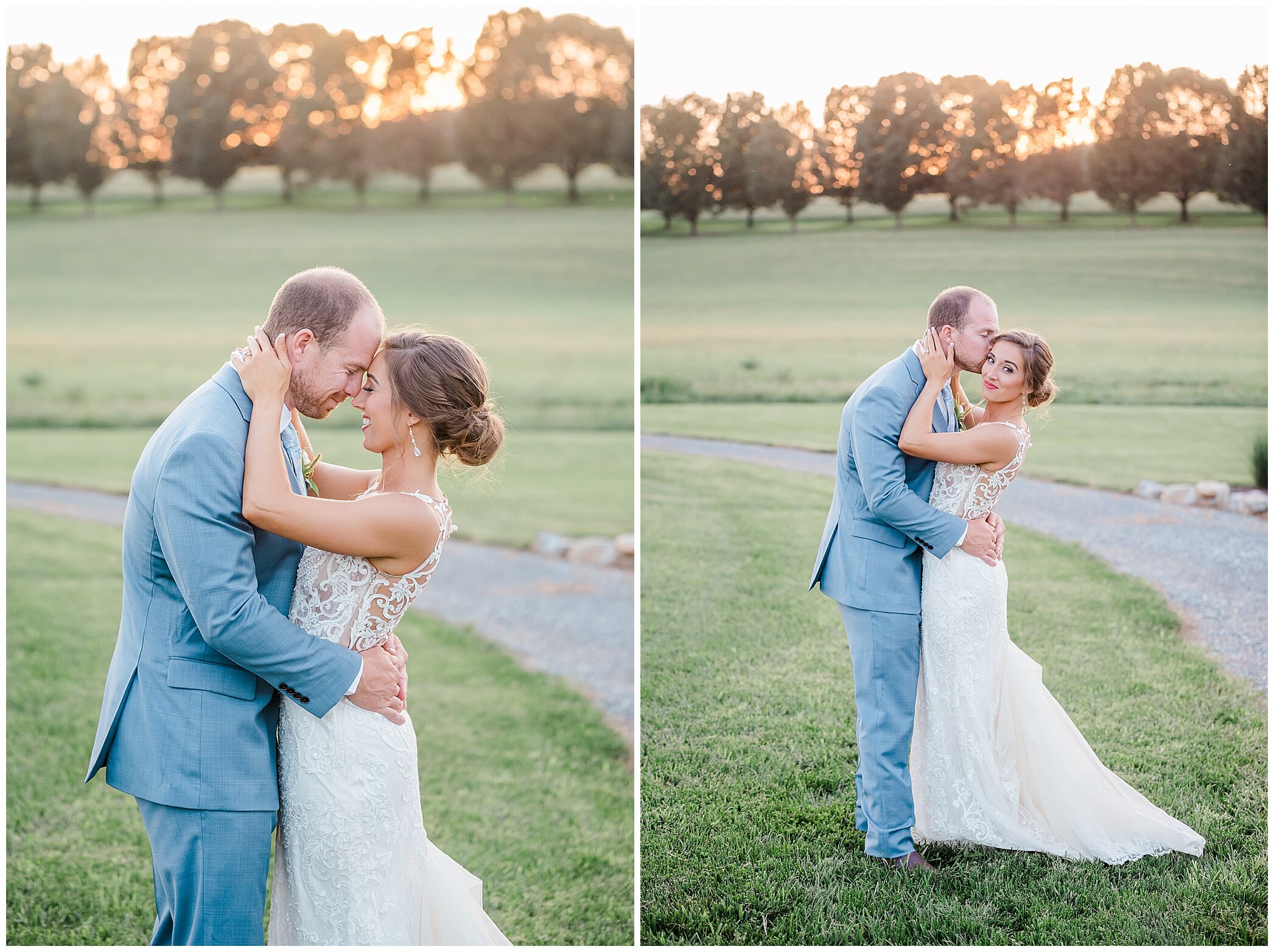 bride and groom stand nose to nose during VA wedding portraits 