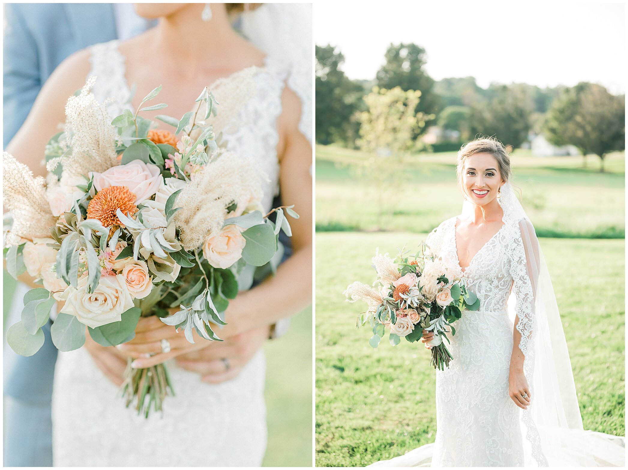 fall bridal portraits of bride with bouquet