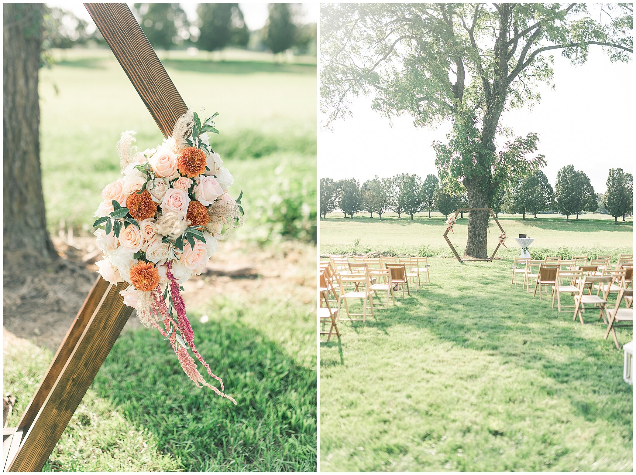 outdoor ceremony details for fall wedding at Granary at Valley Pike