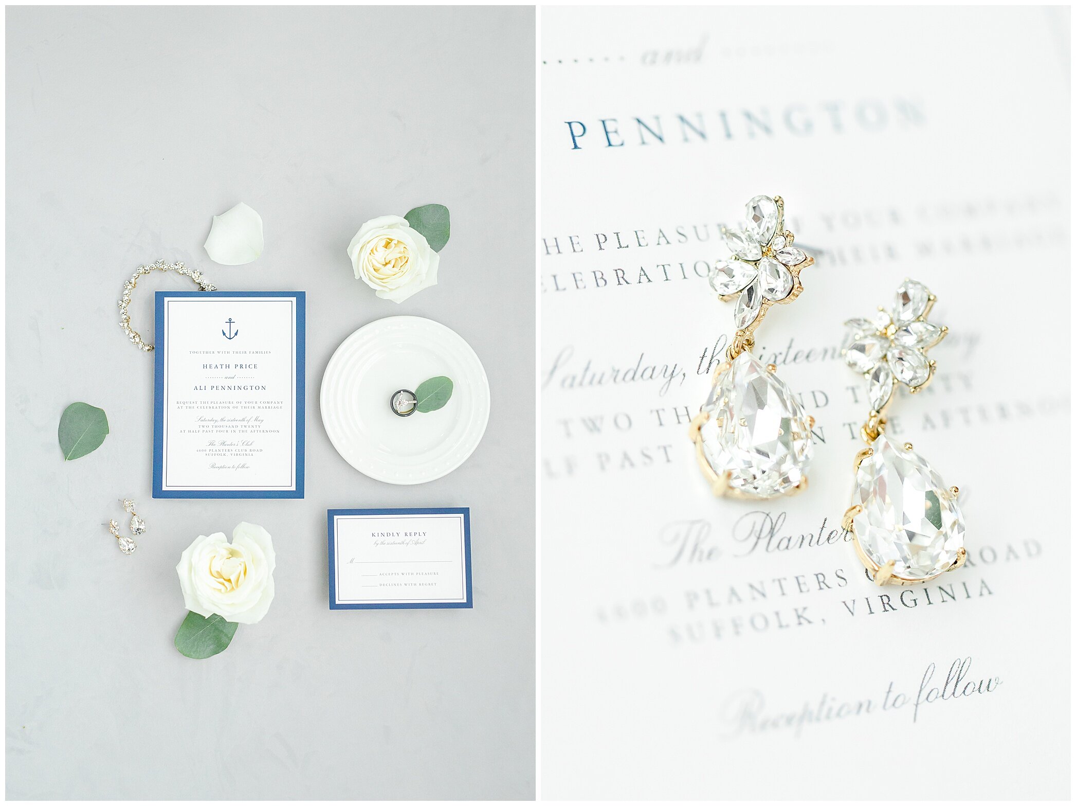 bride's details for Virginia wedding along the waterfront