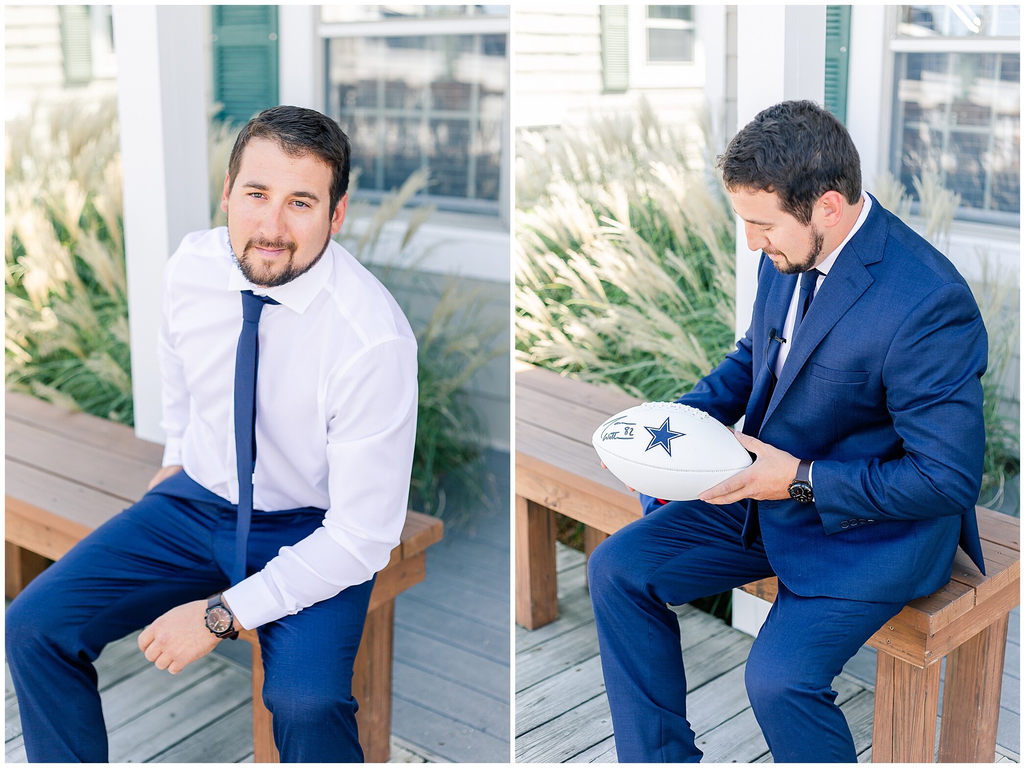 groom poses outside Planter's Club before wedding day