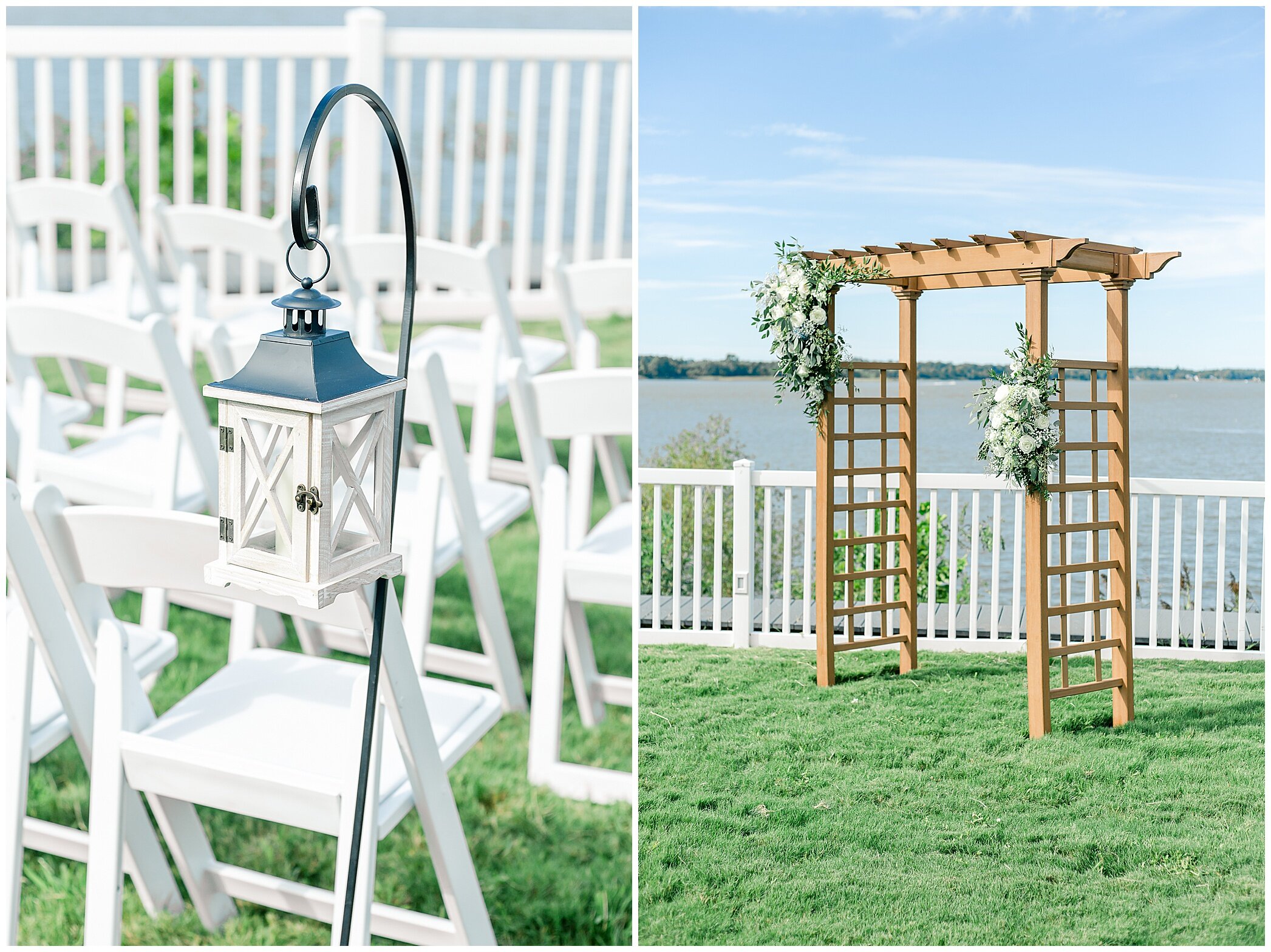 outdoor waterfront wedding ceremony details at Planter's Club