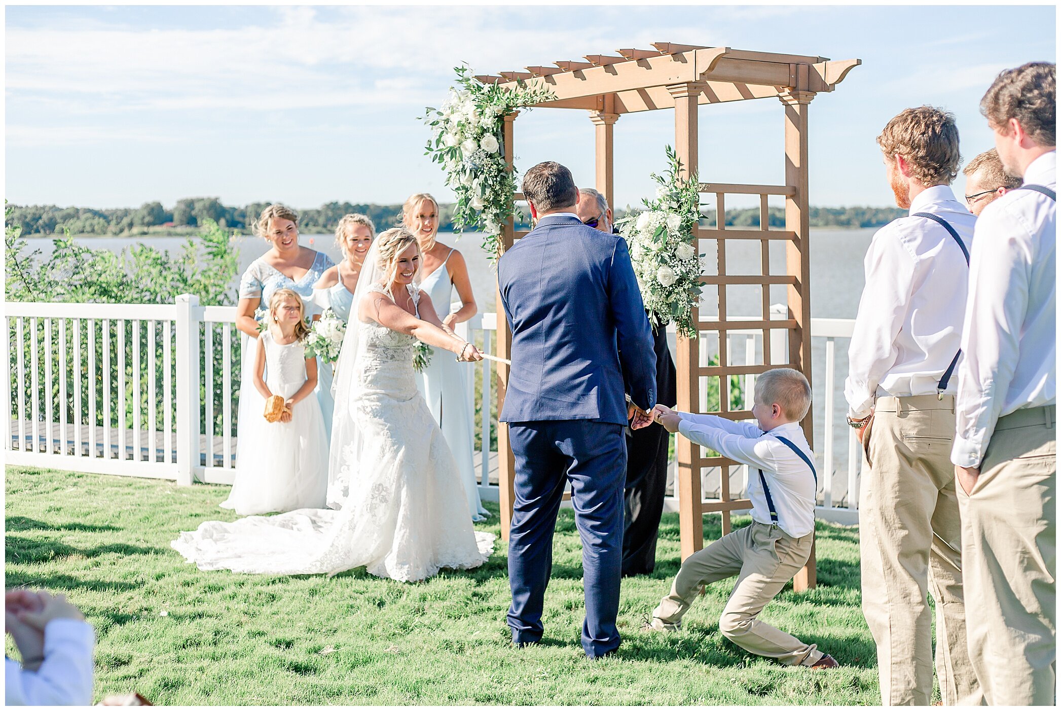 outdoor waterfront wedding ceremony at Planter's Club