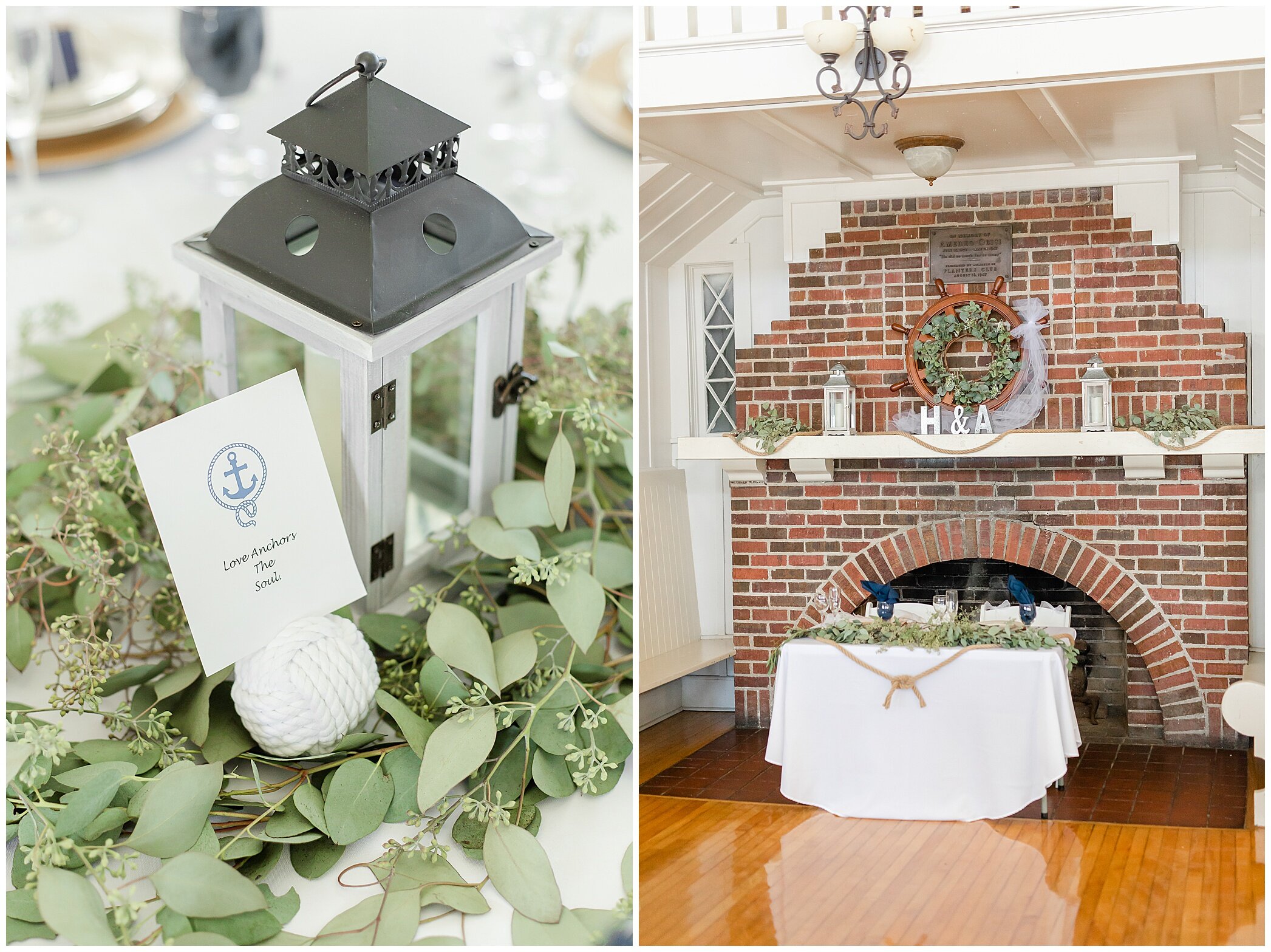 wedding reception at Planter's Club with greenery and lanterns