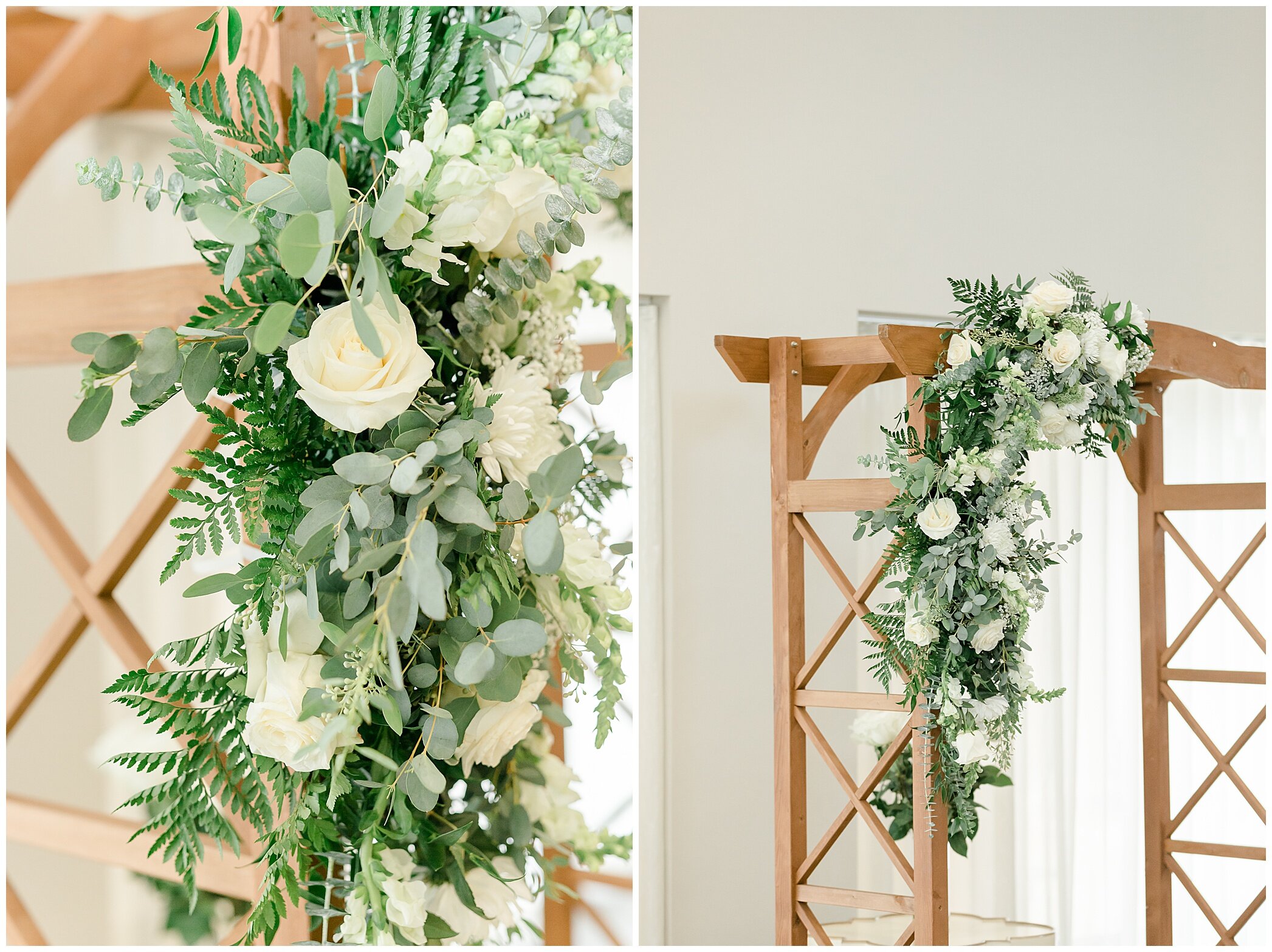 elegant ivory and green floral details for ceremony
