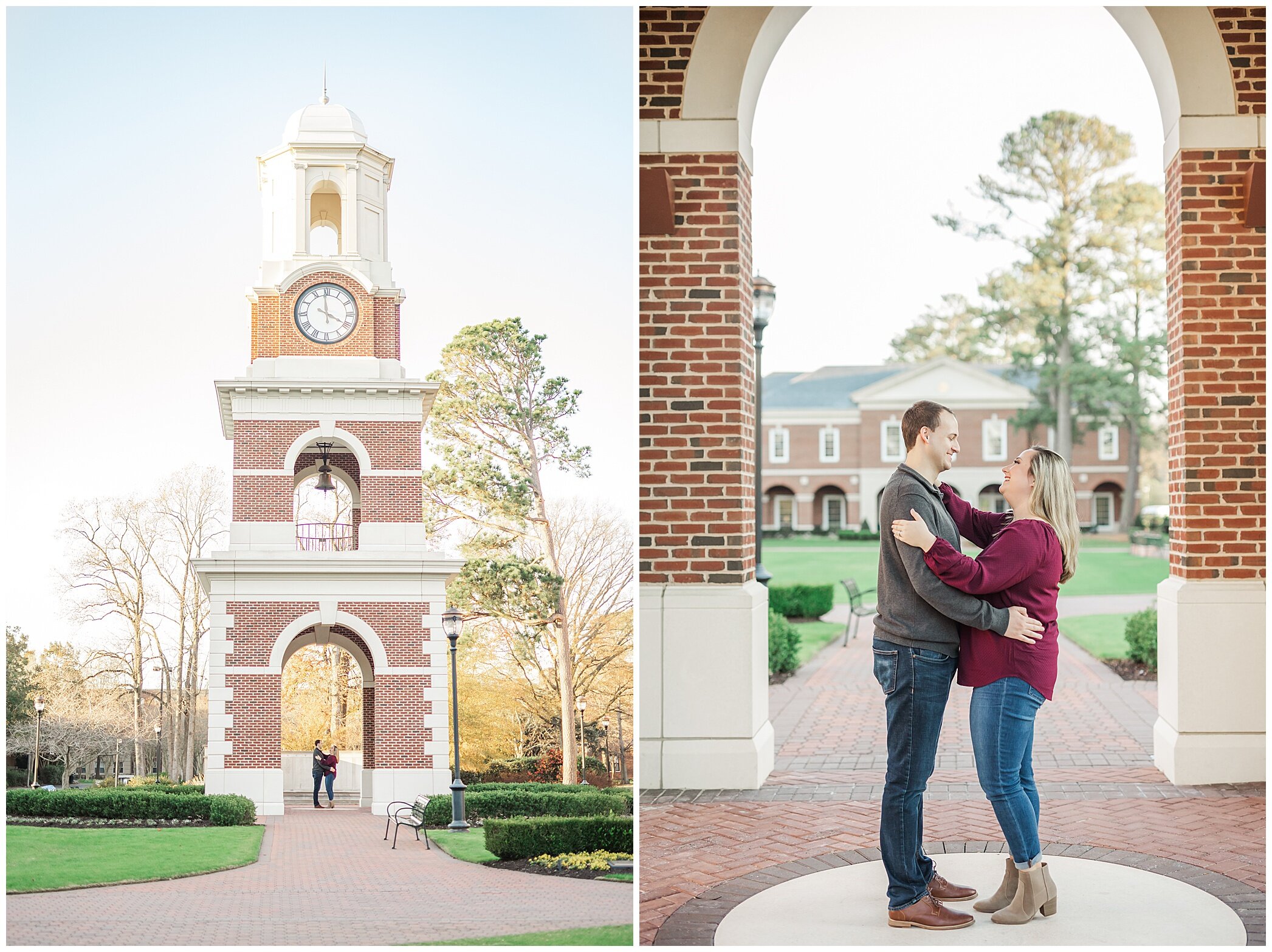 Christopher Newport University engagement portraits in the winter 