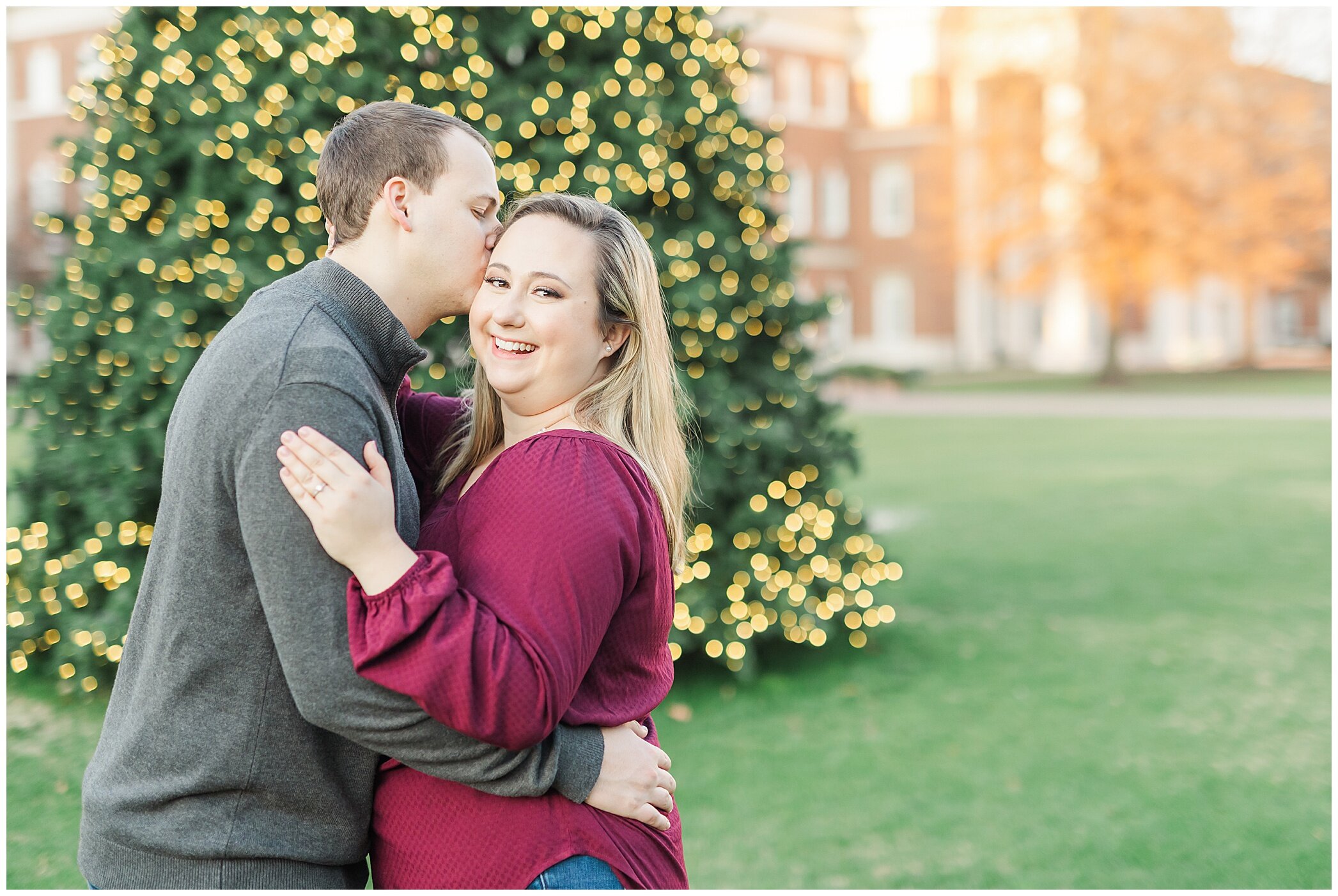 Christopher Newport University alumni pose together during engagement photos on campus
