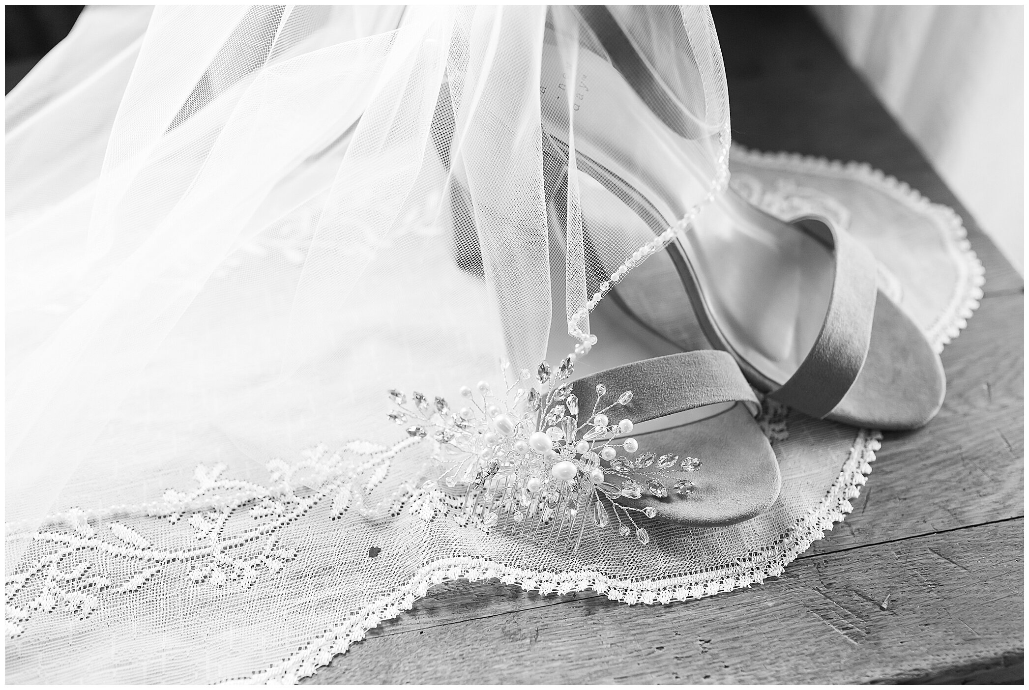 bride's shoes and wedding gown details