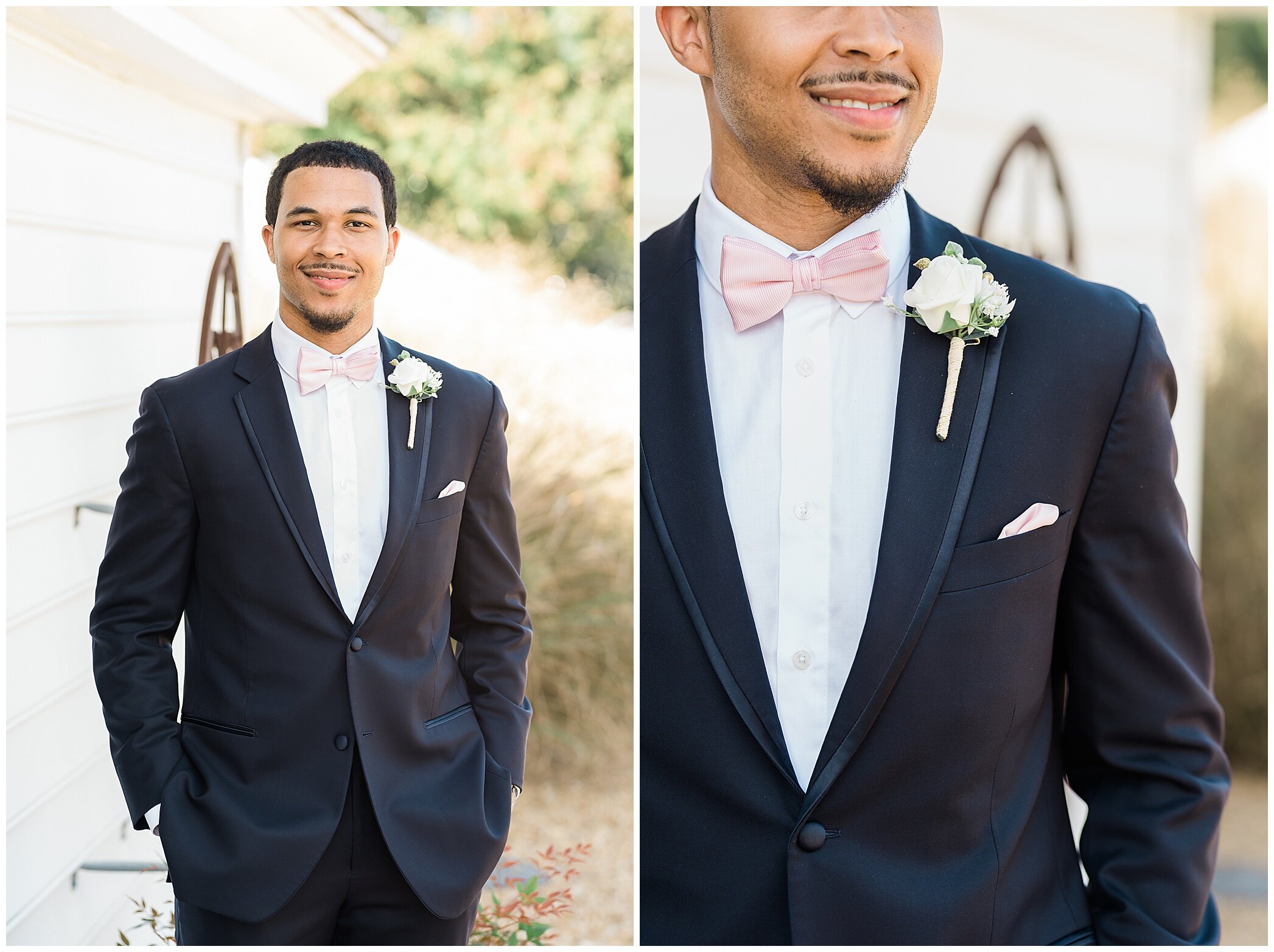 groom in navy suit and pink tie for Barns at Timberneck wedding