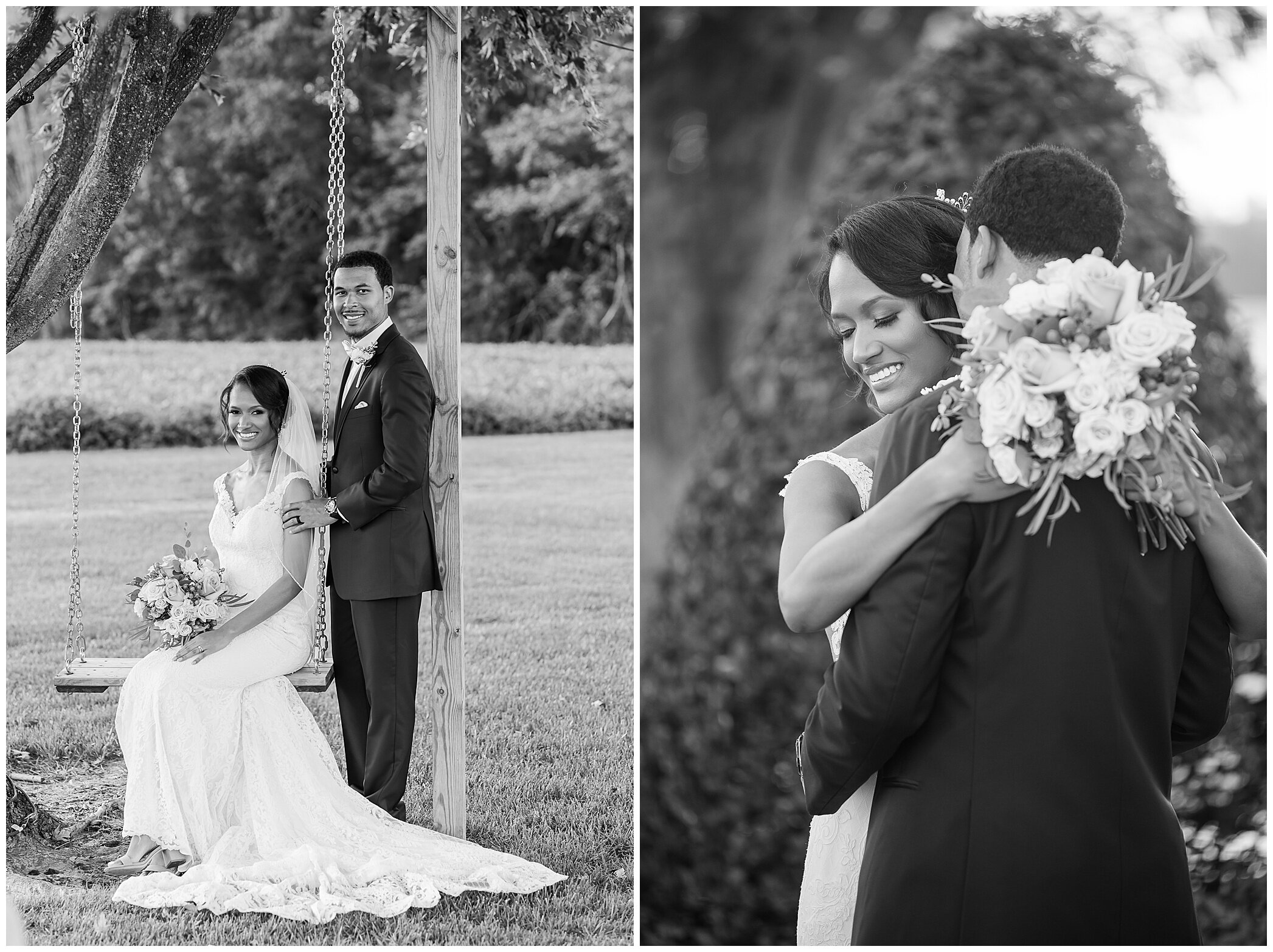 bride and groom hug during wedding photos