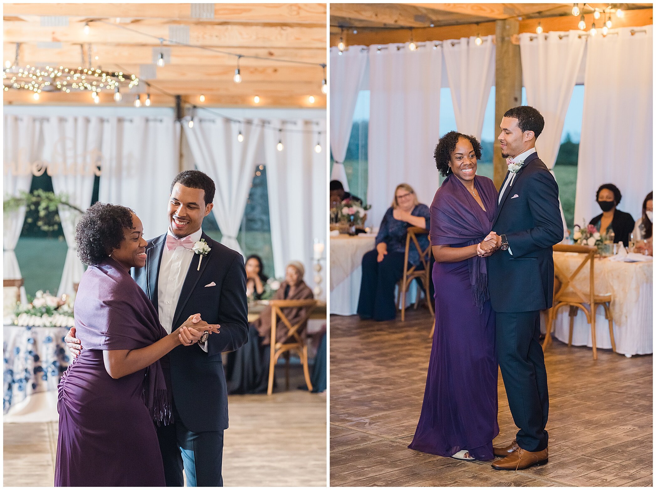 groom and mother dance during VA wedding reception